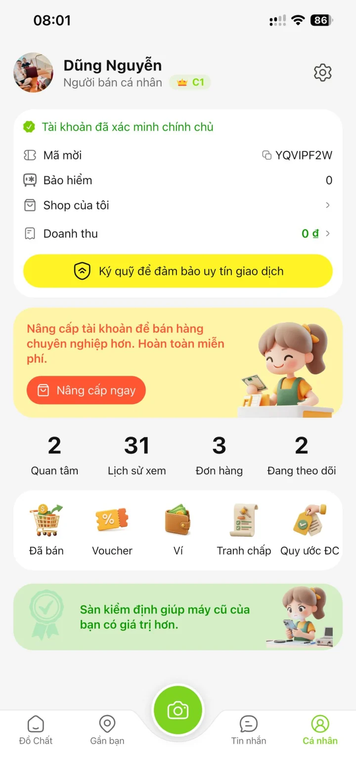 Tài khoản người bán đã xác minh trên ứng dụng Đồ Chất